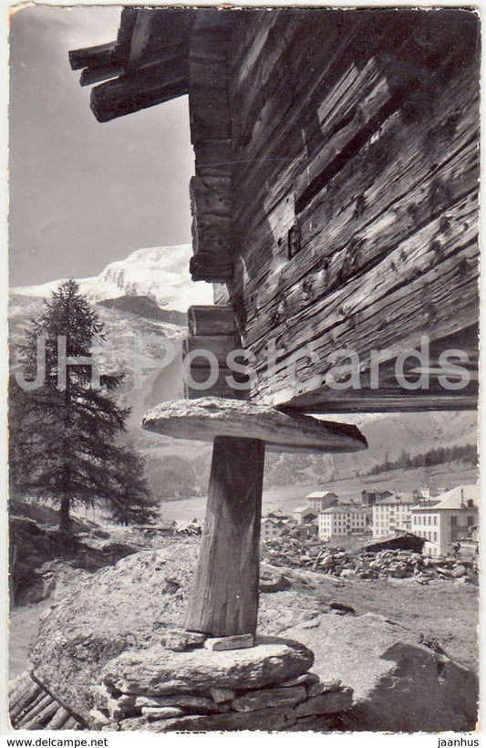 Kornspeicher in Saas Fee - Alphubel 4206 m - 7428 - Switzerland - 1962 - used - JH Postcards
