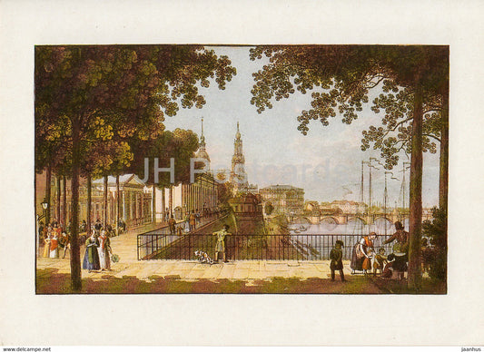 painting by J C A Richter - Aussicht vom Bruhlschen Garten gegen Abend - German art  - Germany - unused - JH Postcards