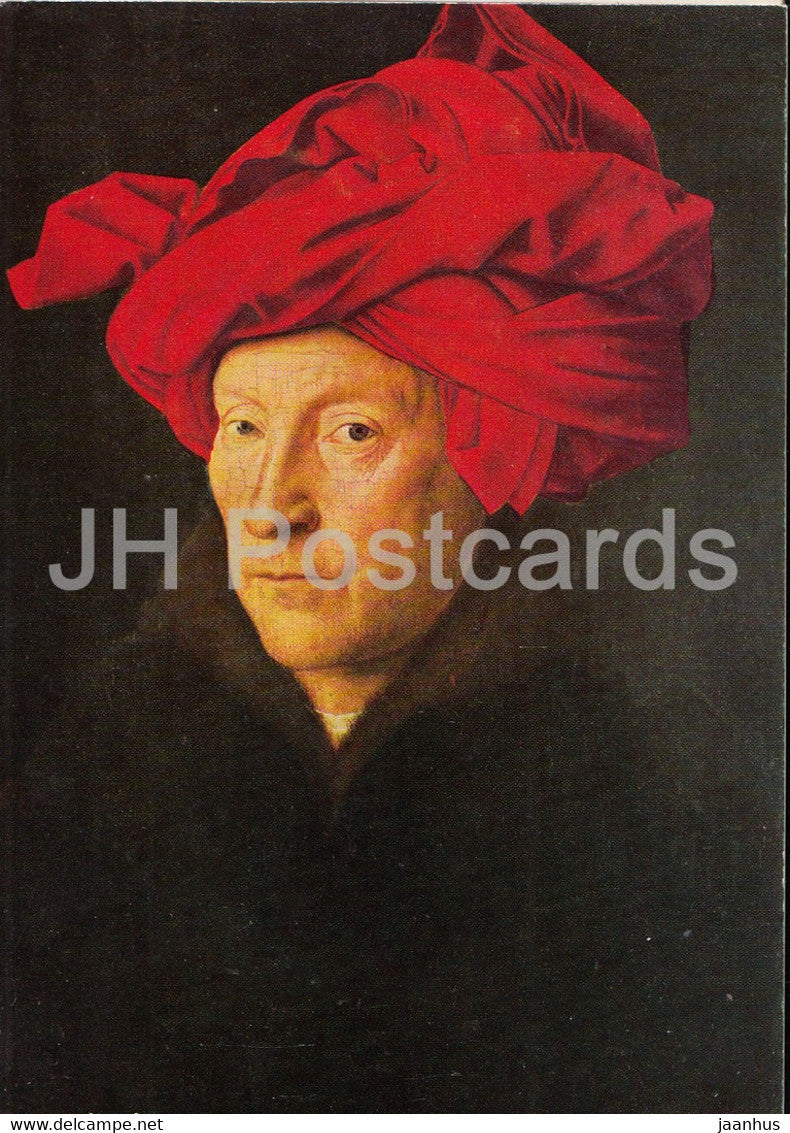 painting by Jan van Eyck - Mann mit Rotem Turban - Dutch art - Germany DDR - unused - JH Postcards