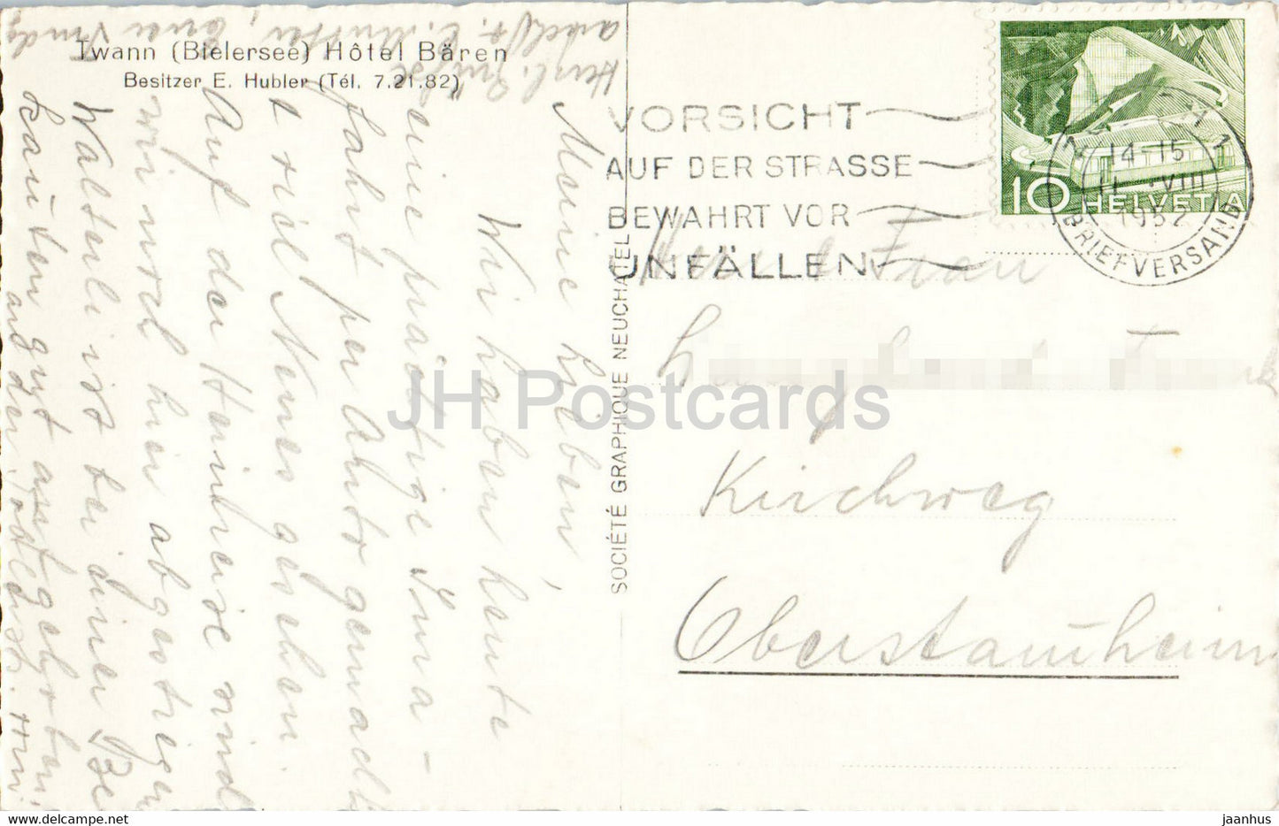 Twann - Bielersee - Hotel Baren - 1952 - old postcard - Switzerland - used