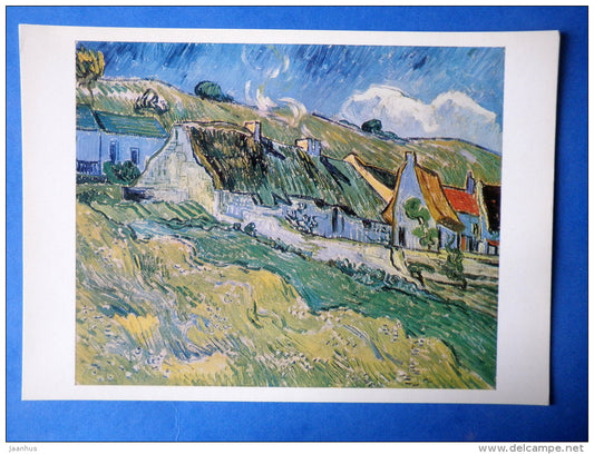 painting by Vincent Van Gogh - large format card - Cottages , 1890 - french art - unused - JH Postcards