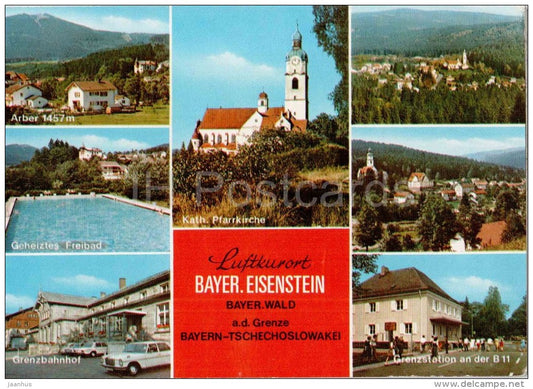 Luftkurort Bayer. Eisenstein - Arber - Geheiztes Freibad - Grenzbahnhof - Pfarrkirche - Germany - 1979 gelaufen - JH Postcards