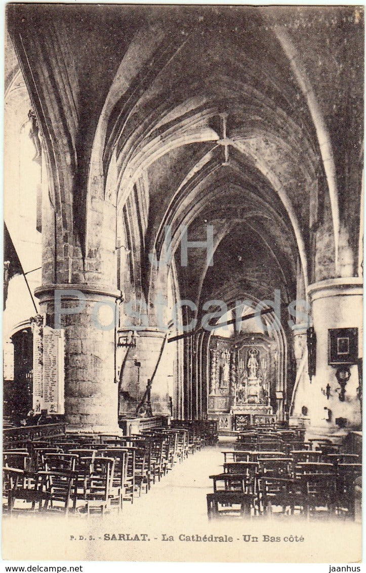 Sarlat - La Cathedrale - Un Bas Cote - cathedral - old postcard - France - unused - JH Postcards