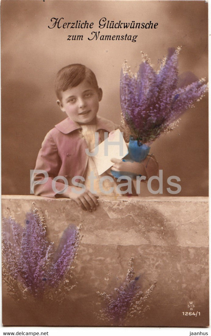 Greeting Card - Herzliche Gluckwunsche zum Namenstage - boy - WSSB 1264/1 - old postcard - 1927 - Germany - used - JH Postcards