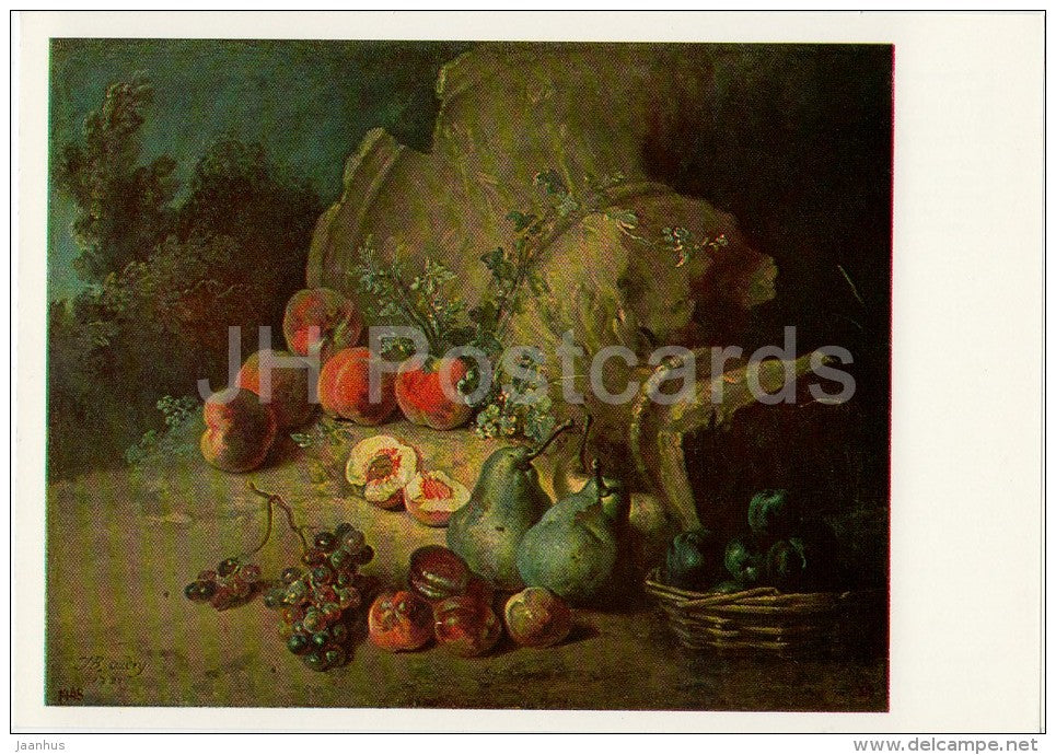 painting by Jean-Baptiste Oudry - Still Life with Fruit , 1721 - peach - French art - Russia USSR - 1988 - unused - JH Postcards