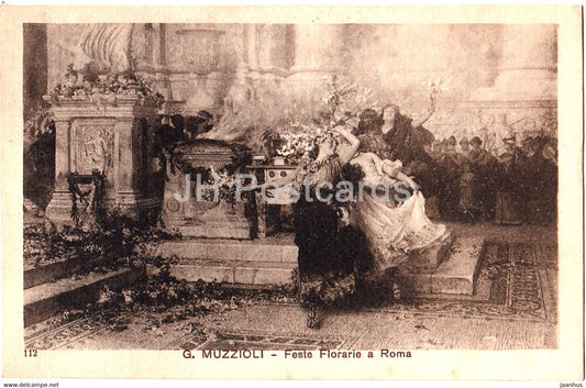 painting by G. Muzzioli - Feste Florarie a Roma - 112 - Italian art - old postcard - 1919 - Italy - used - JH Postcards