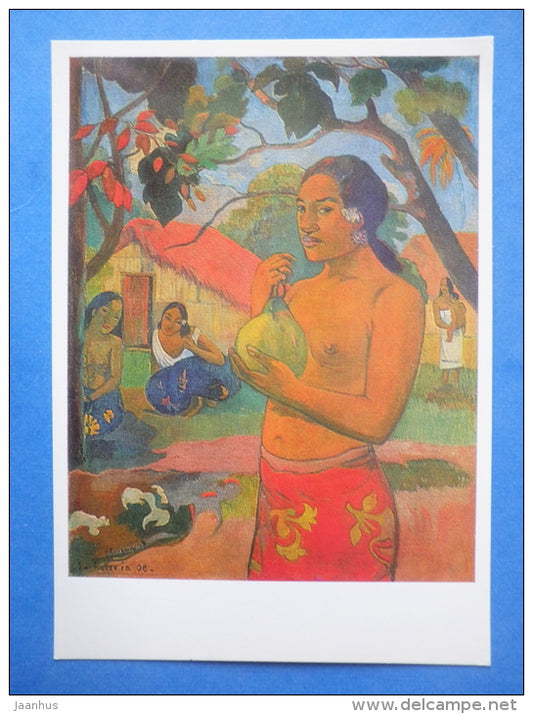 painting by Paul Gauguin - Woman holding a fruit , 1893 - french art - unused - JH Postcards