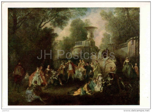 painting by Nicolas Lancret - Game of hide and seek - court - french art - unused - JH Postcards