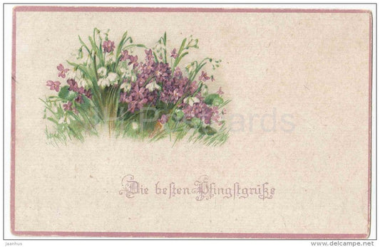 Pentecost Greeting Card - Die Besten Pfingstgrüsse - flowers - HSB 2235 - old postcard - circulated in Estonia - JH Postcards