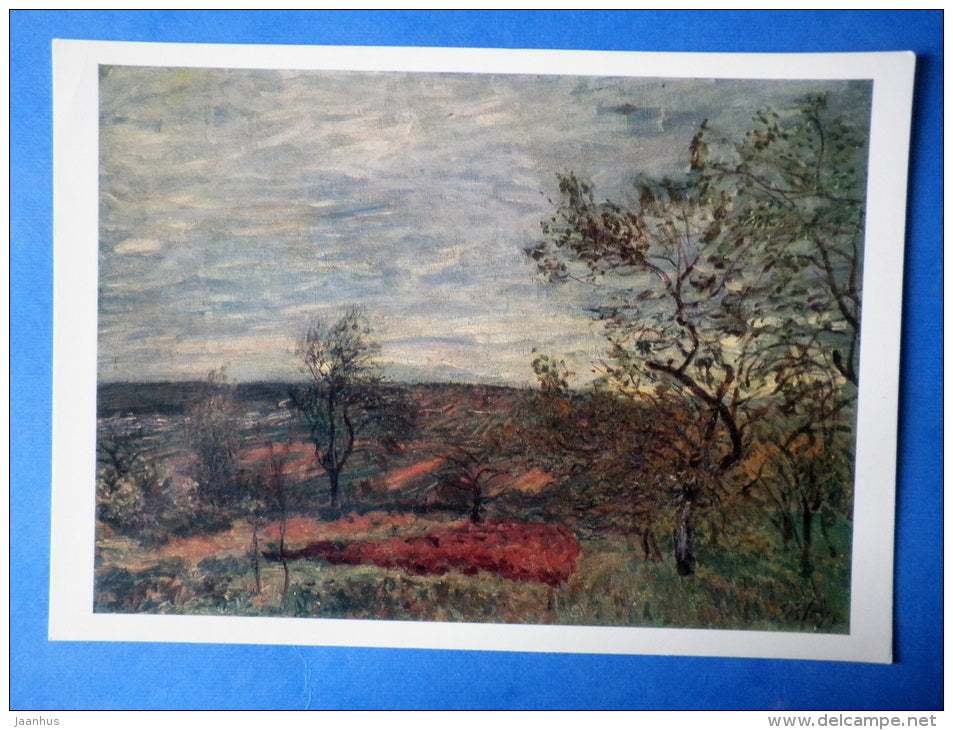 painting by Alfred Sisley - large format card - Windy Day at Veneux , 1882 - french art - unused - JH Postcards