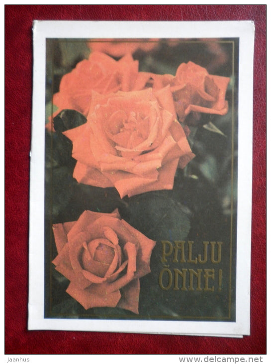 Greeting card - red roses - flowers - 1982 - Estonia USSR - unused - JH Postcards