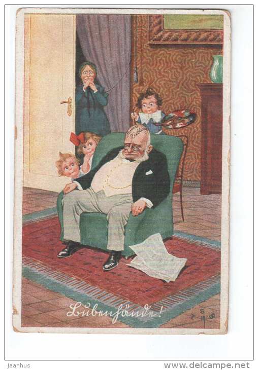 comics fun card - old man - children - fun - 489 - TSB - Neue Meister - old postcard - Germany - unused - JH Postcards