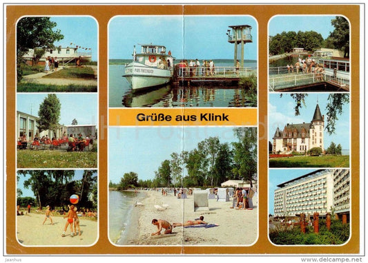 Grüsse aus Klink - Schiffgaststätte Klönpott - Anlegebrücke am Hafen - grossformat - Germany - 1984 gelaufen - JH Postcards