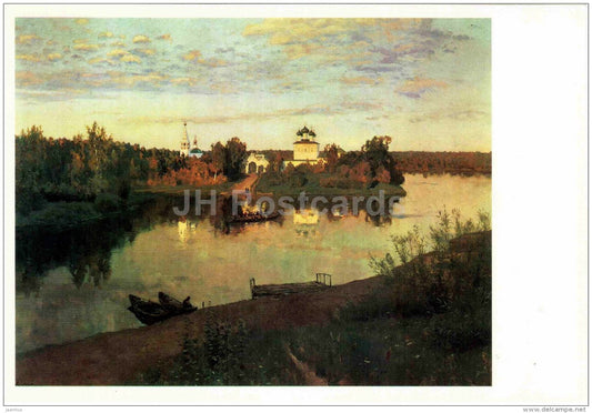 painting by Isaac Levitan - Evening Bell , 1892 - church - large format postcard - russian art - unused - JH Postcards