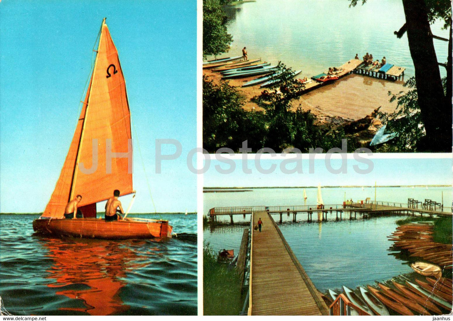 Pojezierze Mazurskie - Jezioro Mamry - Przystan zeglarska PTTK - multiview - Poland - used - JH Postcards