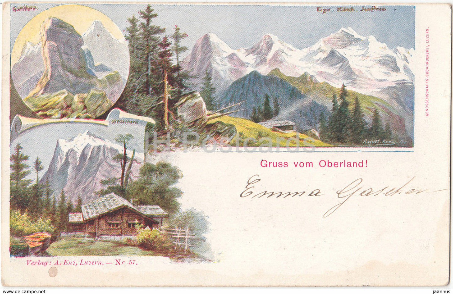 Gruss vom Oberland - 57 - old postcard - 1904 - Switzerland - used - JH Postcards