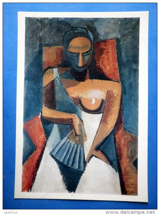 painting by Pablo Picasso - large format card - Woman with a Fan , 1908 - french art - unused - JH Postcards