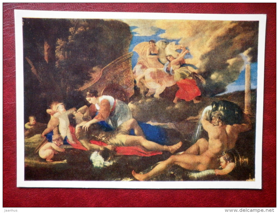 painting by N. Poussin - Rinaldo and Armida - french art - unused - JH Postcards