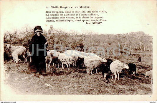 Vieille Bergere et ses Moutons - animals - sheep - 4 - old postcard - 1940 - France - used - JH Postcards