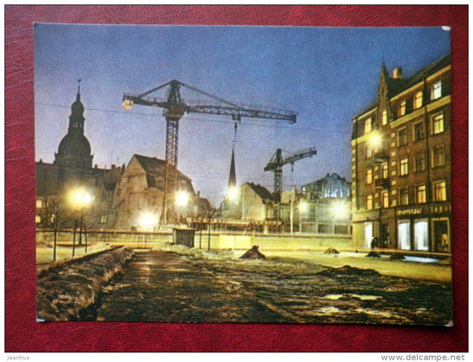 Old Riga by Night - Riga - old postcard - Latvia USSR - unused - JH Postcards