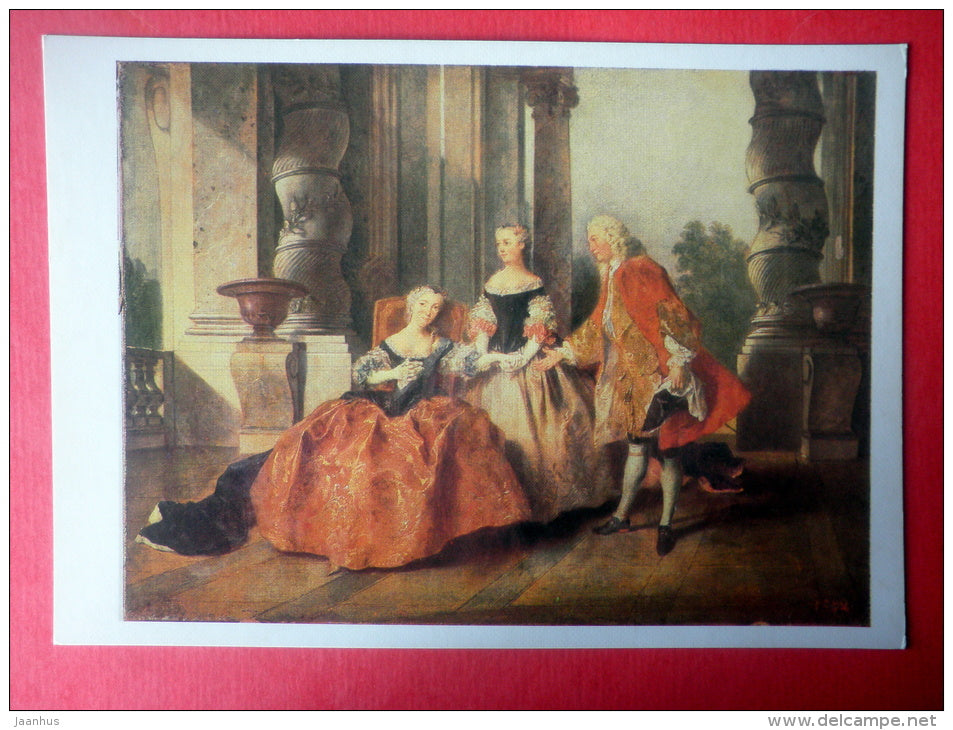 painting by Nicolas Lancret - Scene From Tragedy Le Comte D Essex By Thomas Cor - french art - unused - JH Postcards