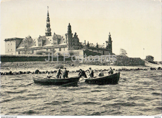 Helsingor - Elsinore - Kronborg - castle - boat - old postcard - Denmark - unused - JH Postcards