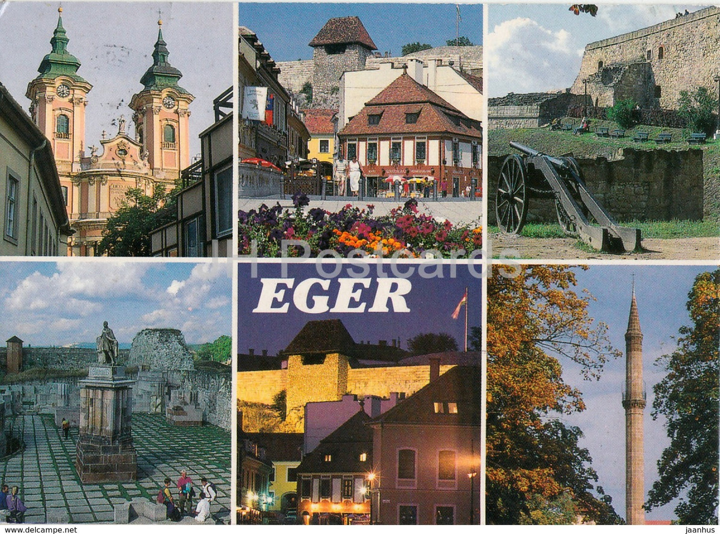 Eger - street - monument - cannon - multiview - 1986 - Hungary - used - JH Postcards