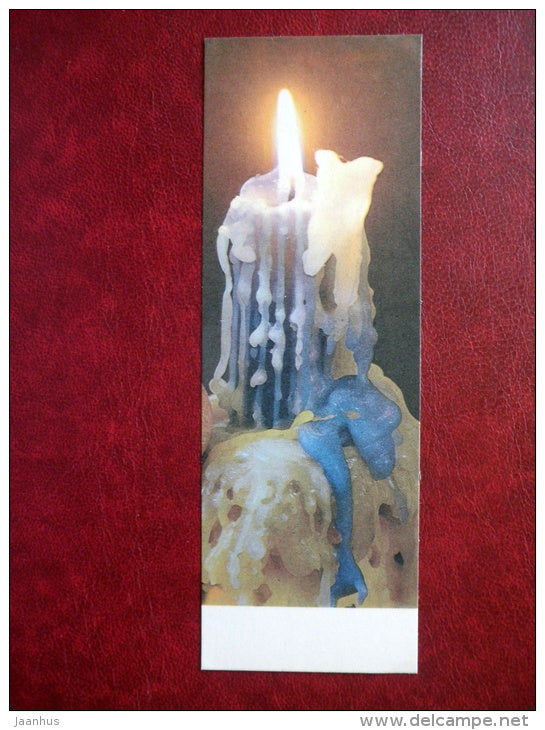 New Year mini Greeting card - candle - 1987 - Estonia USSR - used - JH Postcards