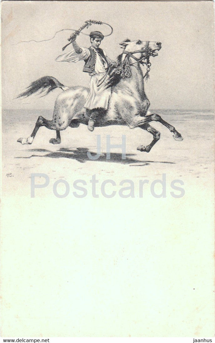 horse rider - folk costumes - illustration - Serie 826 - old postcard - used - JH Postcards