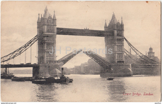 London - Tower Bridge - boat - streamer - S S U - old postcard - England - United Kingdom - unused - JH Postcards