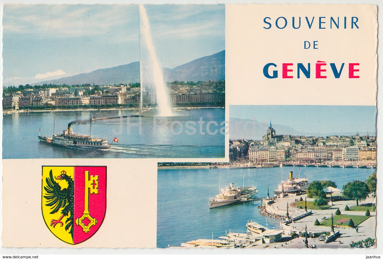 Geneve - Geneva - Souvenir de Geneve - Le Jet d'Eau et le Mont Blanc - ship - 559 - Switzerland - used - JH Postcards