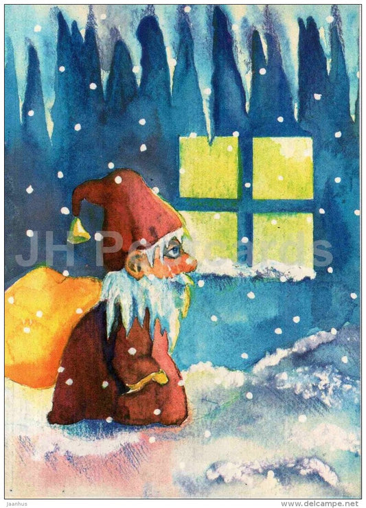 New Year Greeting card - 1 - illustration by J. Käen - Santa Claus - 1989 - Estonia USSR - unused - JH Postcards