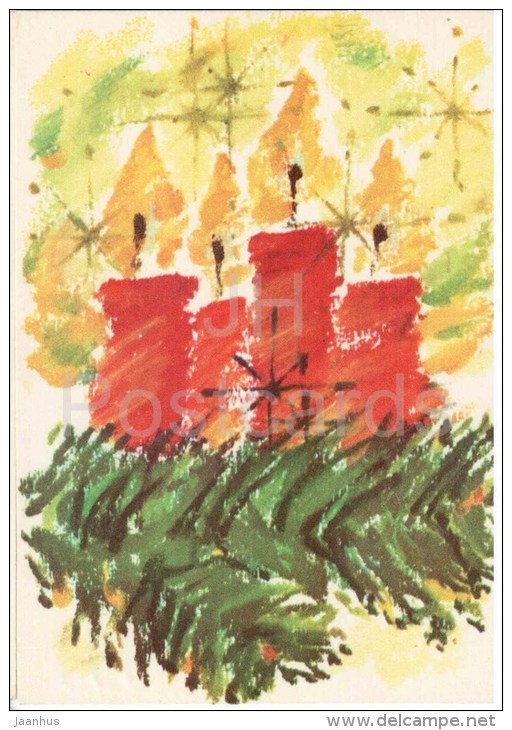 New Year Greeting card by A. Jõers - Candles - 1979 - Estonia USSR - used - JH Postcards