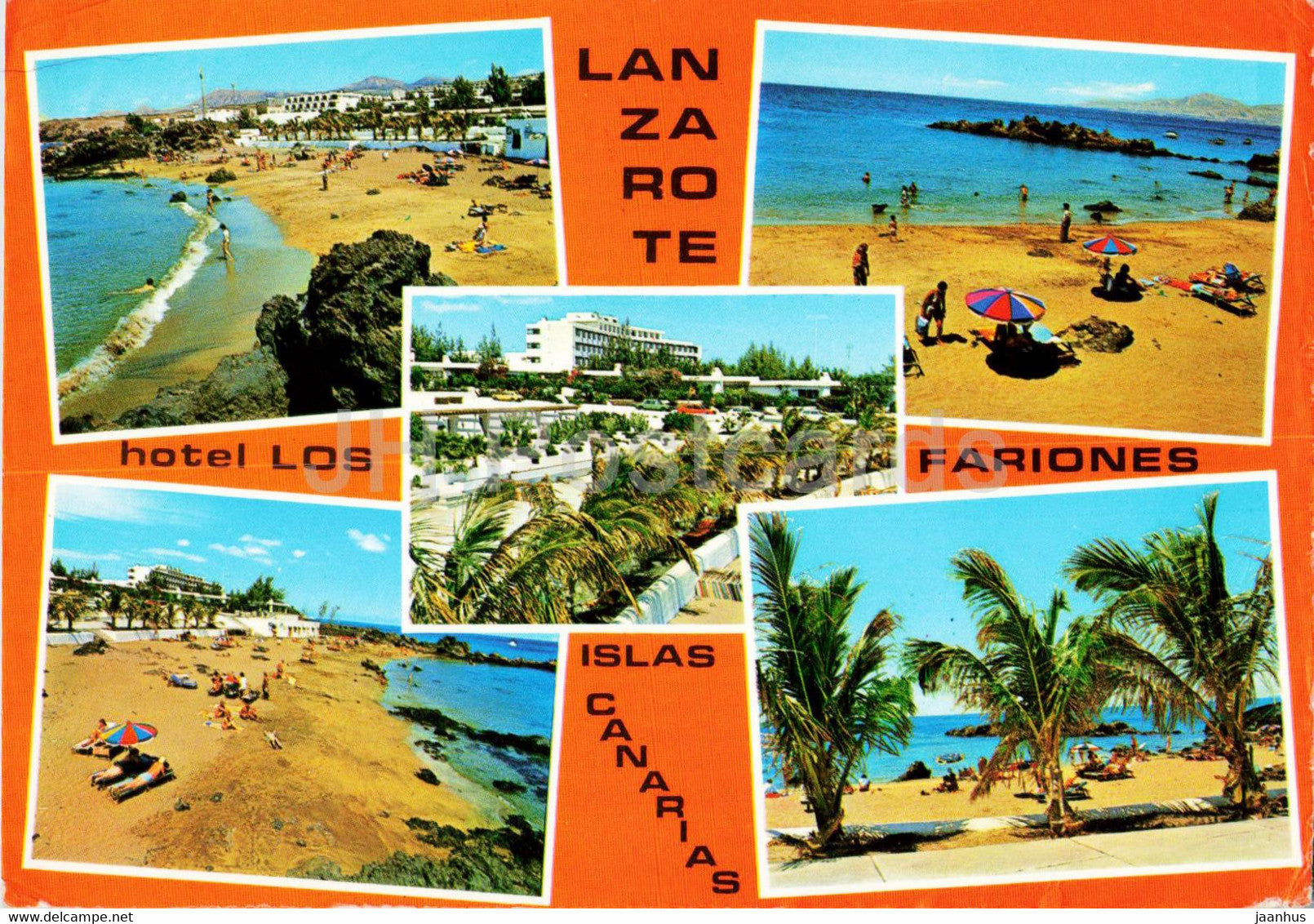 Lanzarote - Islas Canarias - Hotel Los Fariones y playas - beach - multiveiw - 1981 - Spain - used - JH Postcards