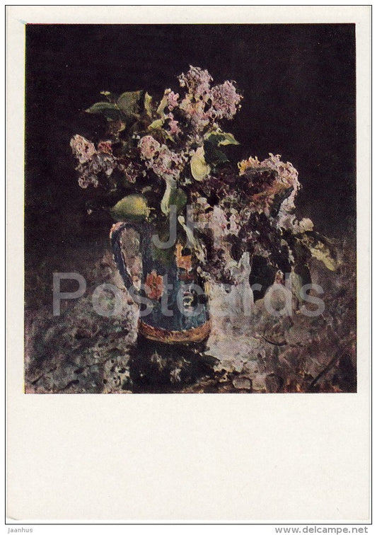 painting by V. Serov - lilac - flowers - vase - Russian art - 1965 - Russia USSR - unused - JH Postcards