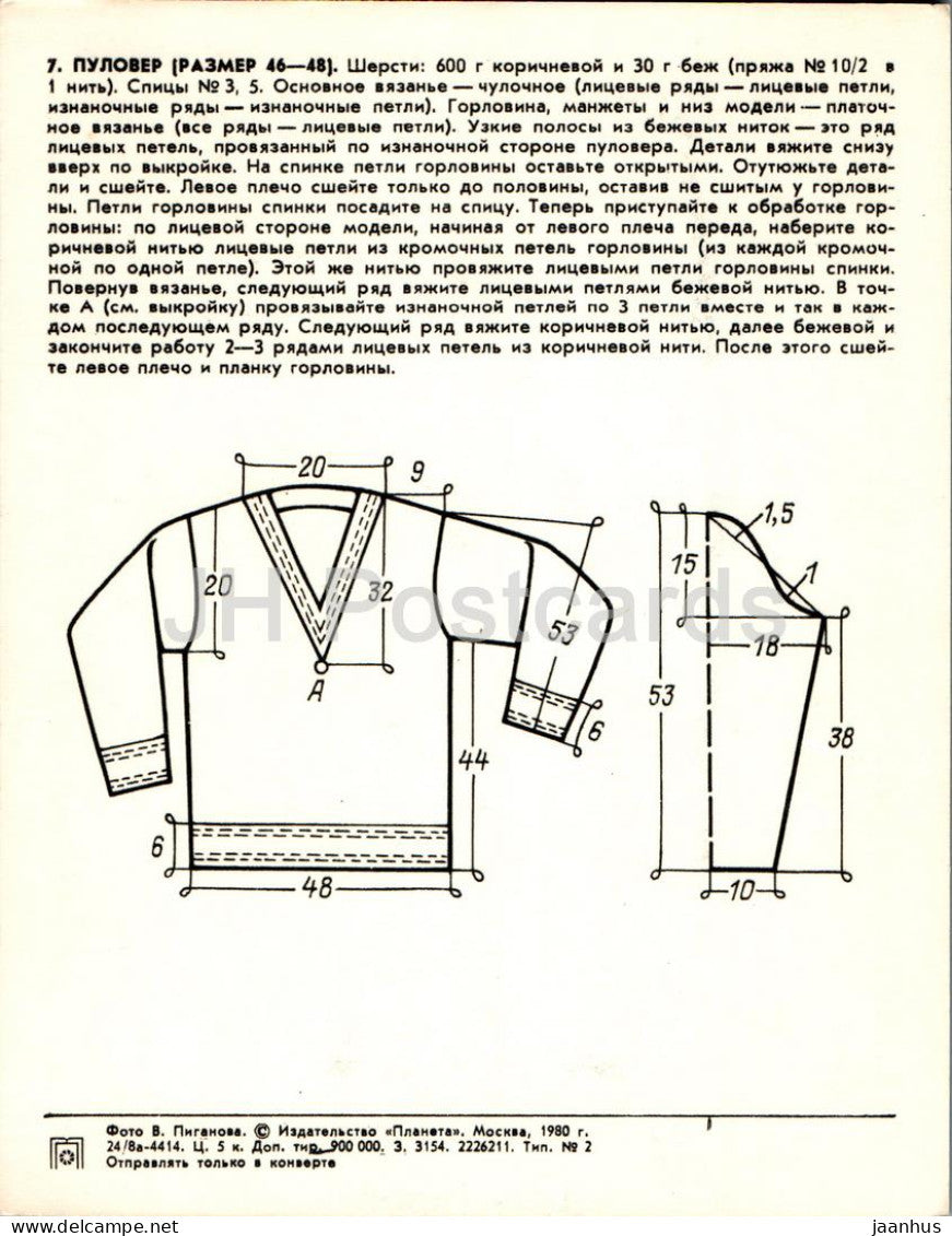 Pullover - Damen - Mode - 1 - Großformatige Postkarte - 1980 - Russland UdSSR - unbenutzt 