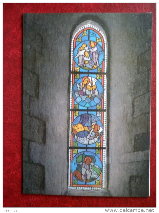 New Year Greeting Card - Valjala church stained glass - 1990 - Estonia USSR - used - JH Postcards