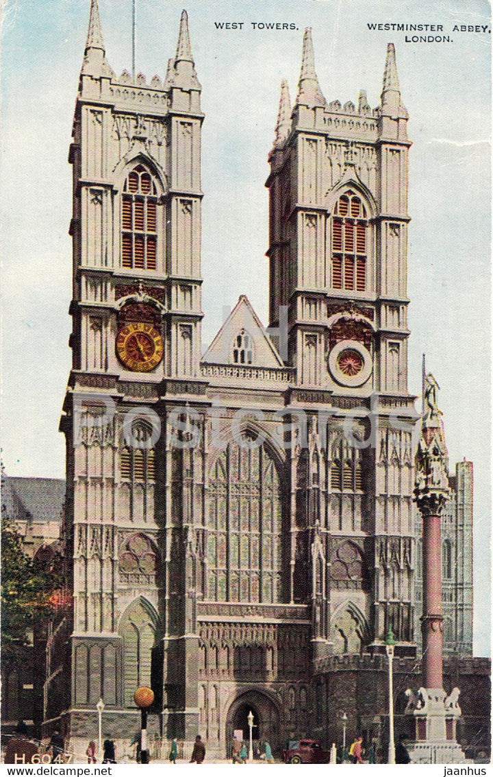 London - Westminster Abbey - West Towers - old postcard - 1954 - United Kingdom - England - used - JH Postcards