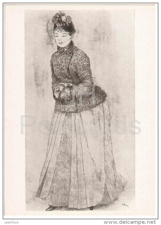 drawing by Pierre-Auguste Renoir - Lady with Clutch - french art - unused - JH Postcards