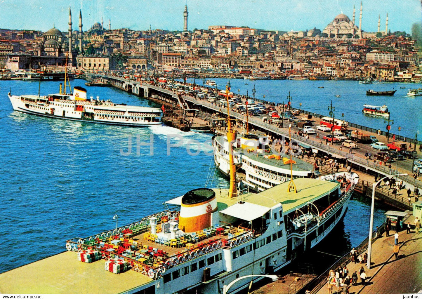 Istanbul - Galata Bridge - New Mosque - and Suleymaniye - ship - Keskin - Turkey - unused - JH Postcards