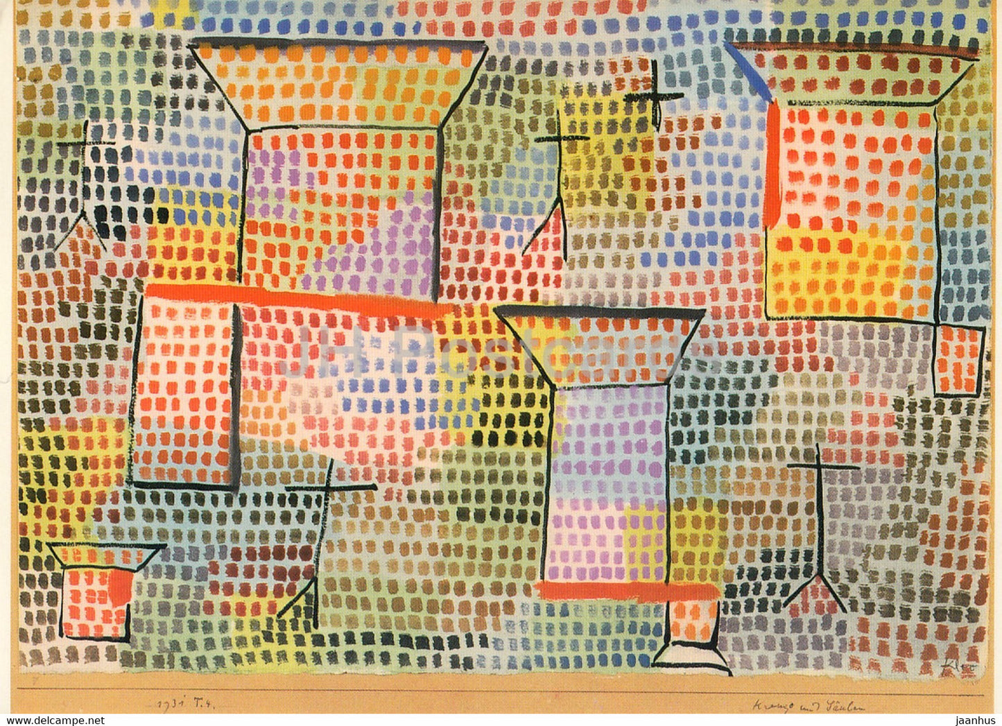 painting by Paul Klee - Kreuze und Saulen - Crosses and Columns - 8592 - German art - 1994 - Germany - unused - JH Postcards