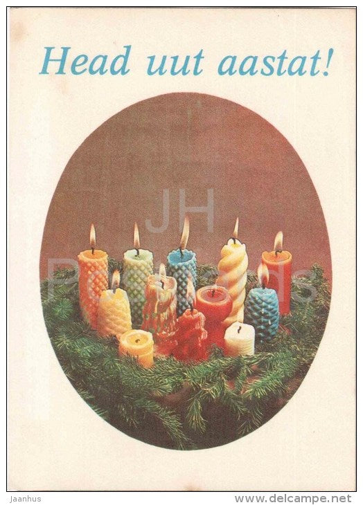 New Year Greeting card - Candles - 1979 - Estonia USSR - used - JH Postcards