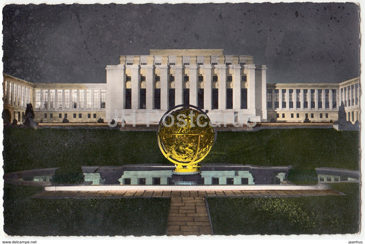 Geneve - Geneva - Le Palais des Nations Unies illumine - 7184 - Switzerland - unused - JH Postcards