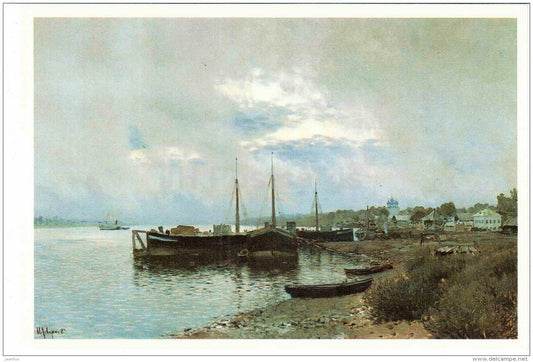 painting by Isaac Levitan - After the Rain . Plyos , 1889 - boat - large format postcard - russian art - unused - JH Postcards