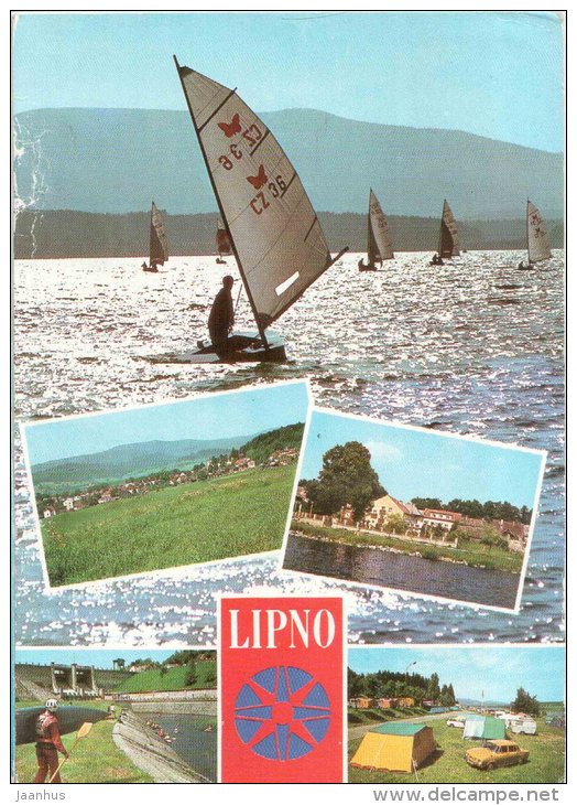 Lipno - sailing boat - canal - camping area - Czechoslovakia - Czech - used 1984 - JH Postcards