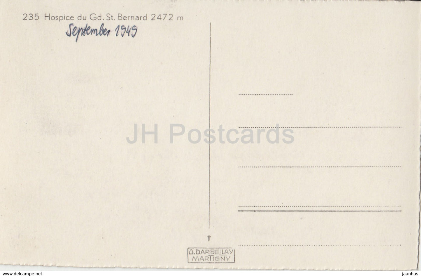 Hospice du Gd. St. Bernard - 235 - Switzerland - 1949 - used