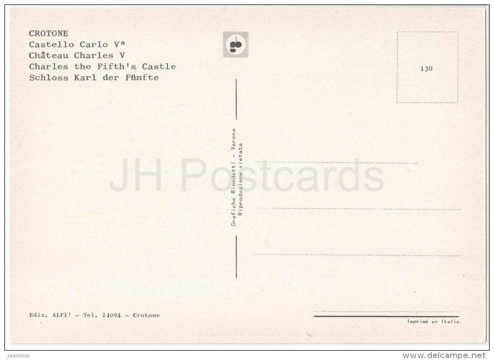 castello Carlo V - castle - Crotone - Calabri - 130 - Italia - Italy - unused - JH Postcards