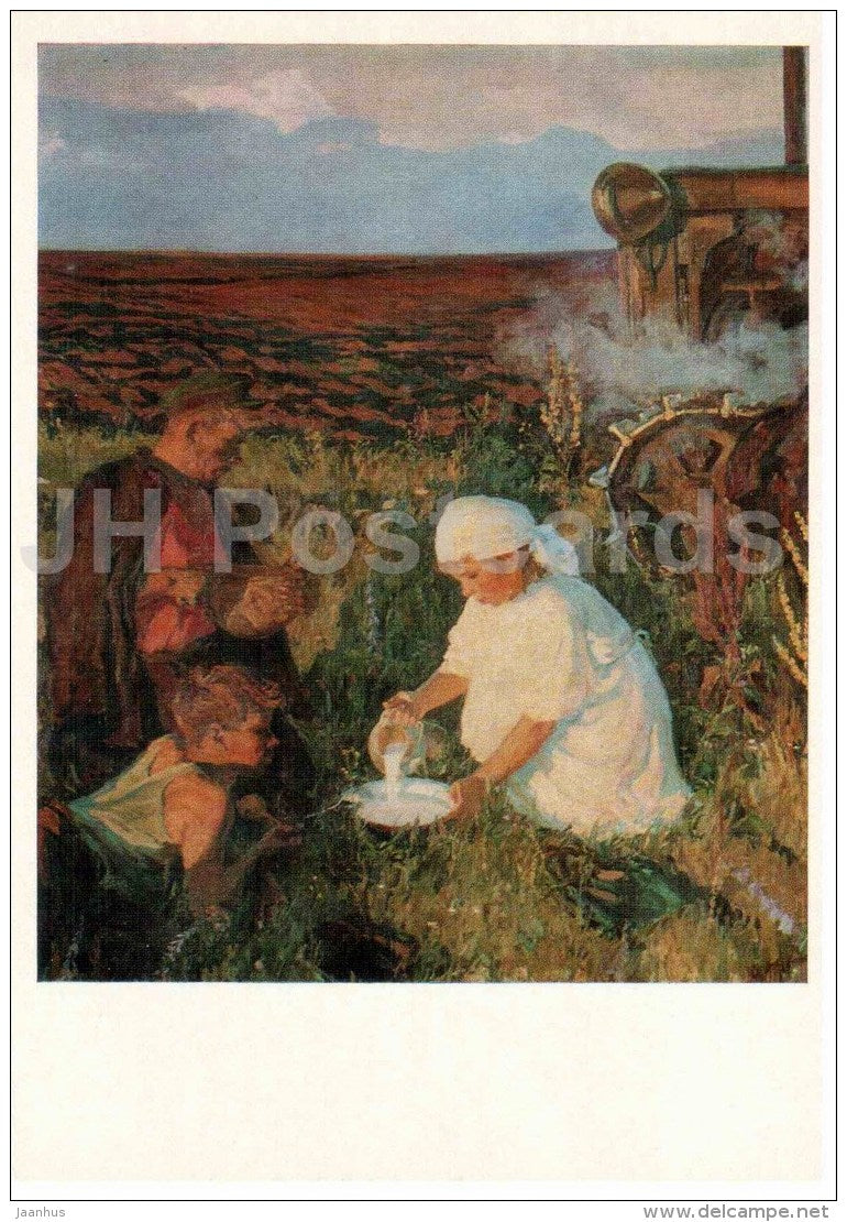 Portrait of A. Plastov -Tractor-Driver Dinner , 1961 - Soviet Countryside - Russian art - 1978 - Russia USSR - unused - JH Postcards