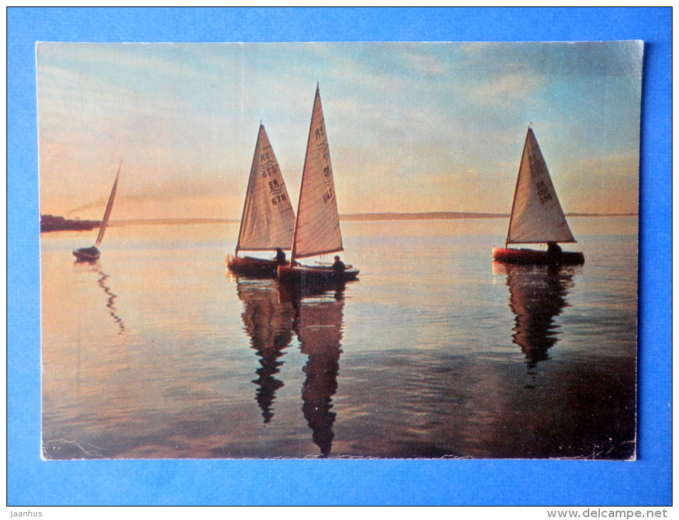 Yachts on the Onega lake - sailing boat - Karelia - Karjala - 1965 - Russia USSR - unused - JH Postcards