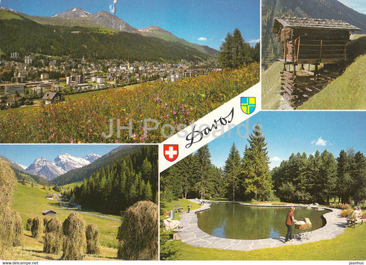 Davos 1560 m - Im Kurpark - Schatzalp - Schiahorner - Dorfberg - multiview - 250 - 1987 - Switzerland - used - JH Postcards